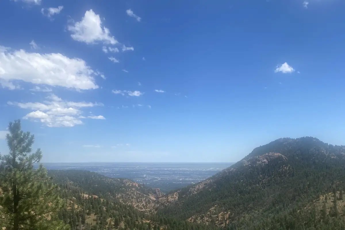 Panoramic view from Ken Caryl hogback trail overlooking foothills and plains